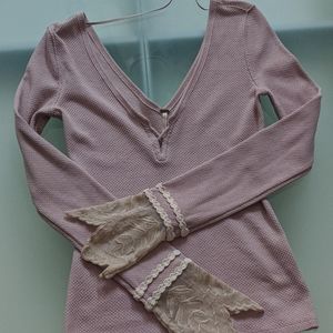 Free People Pink Last Dance Lace Cuff Thermal XS